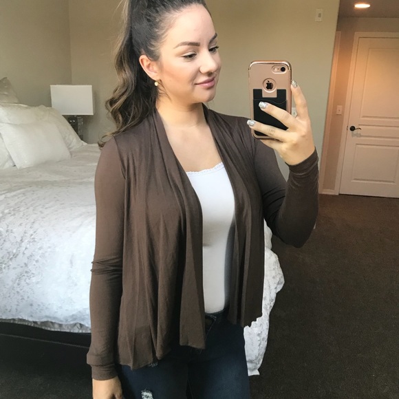 Brown Open Front Waterfall Cardigan - Picture 4 of 8